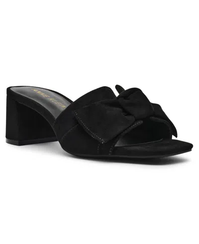 Anne Klein Women's Kizmet Knot Block Heel Dress Sandals In Black Suede