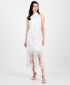 Anne Klein Lace Fringe Hem Sleeveless Maxi Dress In Bright White