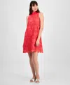 Anne Klein Ruffle Sleeveless Lace Overlay Shift Dress In Teaberry