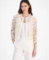 Anne Klein Floral Lace Open Front Jacket In White Dove,canvas