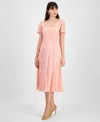 Anne Klein Corded Lace Square Neck Puff Sleeve Midi Dress In Blossom