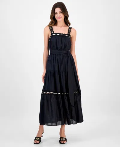 Anne Klein Women's Lace-trim Cotton Sleeveless Midi Dress In Multi