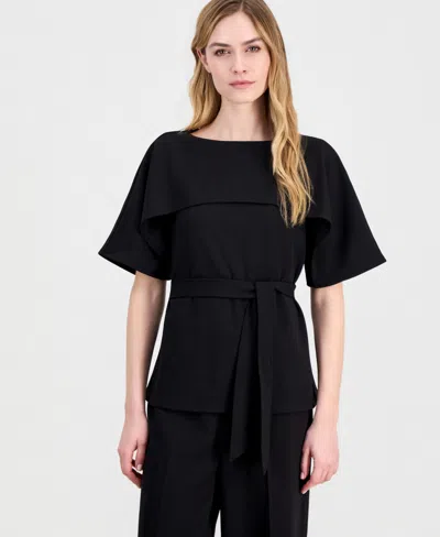 Anne Klein Women's Layered Belted Short-sleeve Top In Black