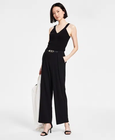 Anne Klein Women's Liberty Stretch Belted High-rise Wide-leg Pants In Anne Black