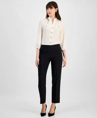 Anne Klein Women's Liberty Stretch Pull-on Straight-leg Ankle Pants In Anne Black