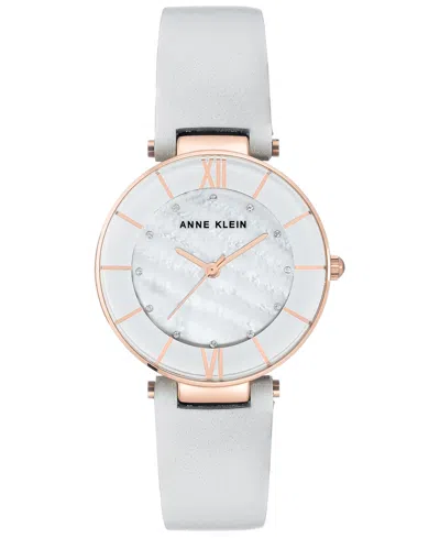 Anne Klein Women's Light Gray Leather Strap Watch 32mm In Light Grey