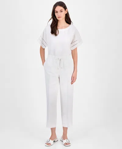 Anne Klein Women's Linen Blend Drawstring-waist Ankle Pants In Bright White
