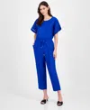 Anne Klein Women's Linen Blend Drawstring-waist Ankle Pants In Santorini Blue