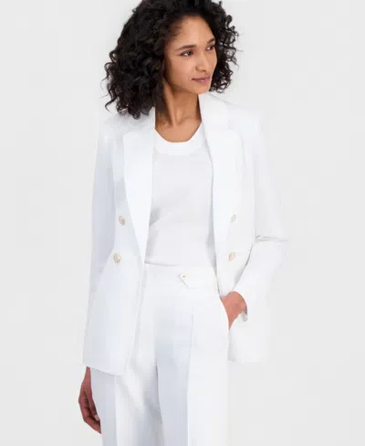 Anne Klein Women's Linen-blend Faux Double-breasted Blazer In White