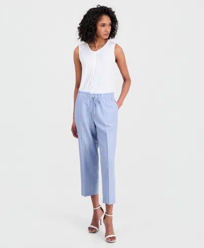 Anne Klein Women's Linen-blend High-rise Cropped Wide-leg Pants, Regular & Petite In White