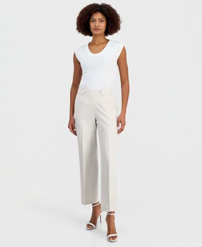 Anne Klein Women's Linen-blend Tab-waist Pull-on Trousers In Neutral