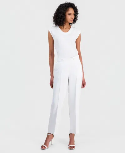 Anne Klein Women's Linen-blend Tab-waist Pull-on Trousers In White