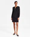 Anne Klein Sheer Long Sleeve Flare Dress In Black