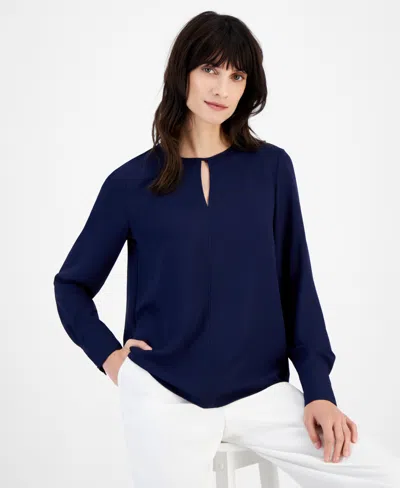 Anne Klein Women's Long-sleeve Cut-out Blouse In Distant Mo