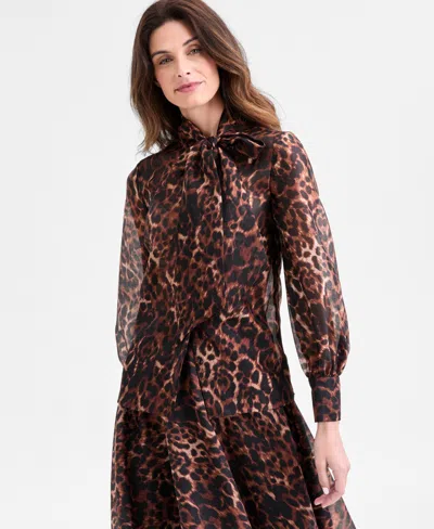 Anne Klein Women's Long-sleeve Mock-neck Blouse In Multi
