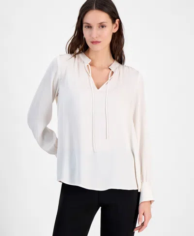 Anne Klein Women's Long-sleeve Tie-neck Blouse In White Dove