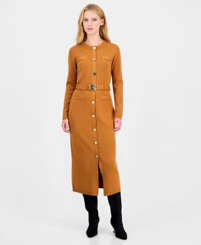 Anne Klein Women's Long-sleeve Belted Sweater Dress In Multi