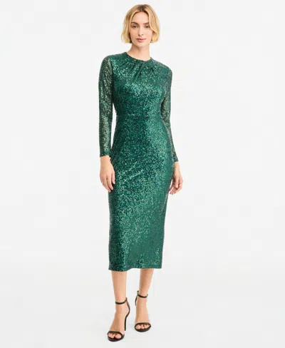 Anne Klein Women's Long-sleeve Midi Sequin Dress In Green