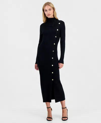 Anne Klein Women's Long-sleeve Mock-neck Oversized-collar Dress In Black