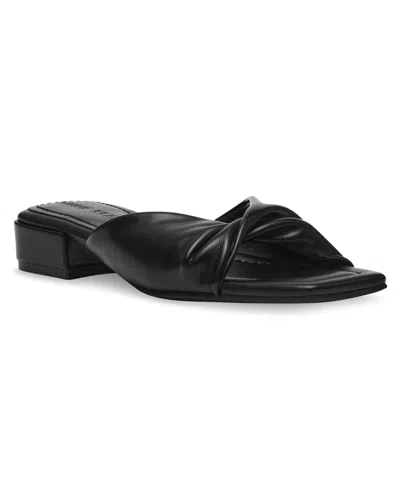 Anne Klein Women's Lorena Low Block Heel Dress Sandals In Black Smooth
