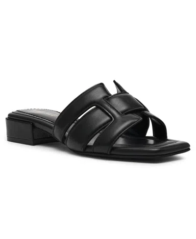 Anne Klein Women's Loyal Square Toe Slide Flat Sandals In Black Smooth