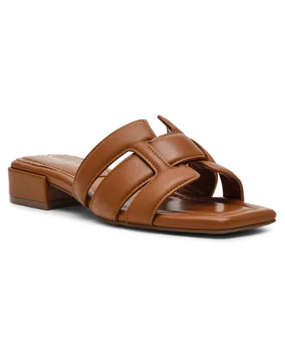 Anne Klein Women's Loyal Square Toe Slide Flat Sandals In Cognac