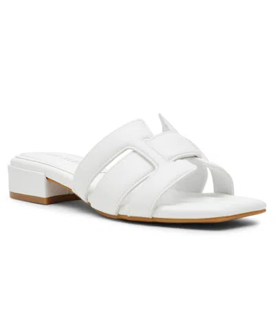 Anne Klein Women's Loyal Square Toe Slide Flat Sandals In White