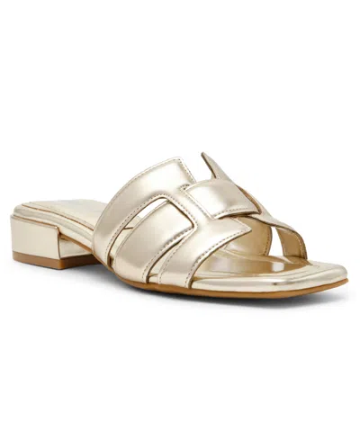 Anne Klein Women's Loyal Square Toe Slide Flat Sandals In Light Gold