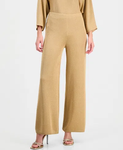 Anne Klein Women's Lurex Wide-leg Pull-on Pants In Brown