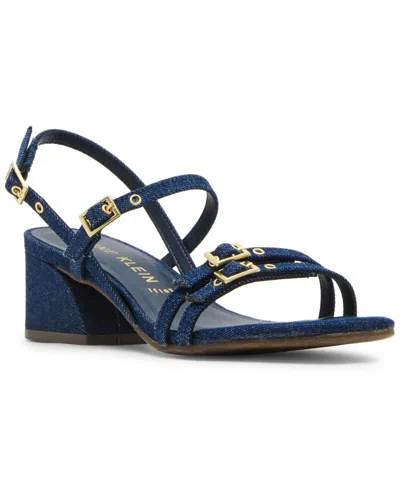 Anne Klein Women's Mackenzie Strappy Buckle Block Heel Dress Sandals In Blue