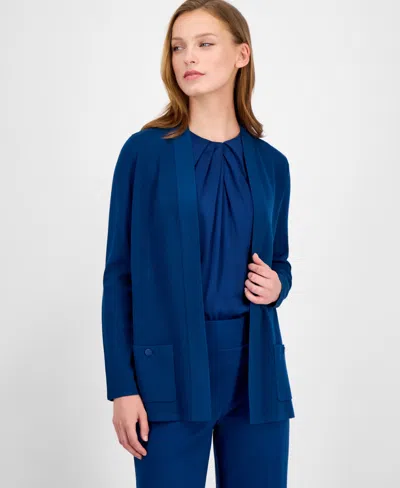 Anne Klein Women's Malibu Fine Rib Open-front Cardigan In Blue