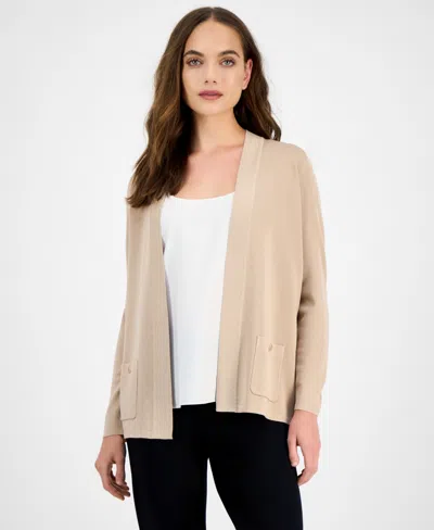Anne Klein Women's Malibu Fine Rib Open-front Cardigan In Brown