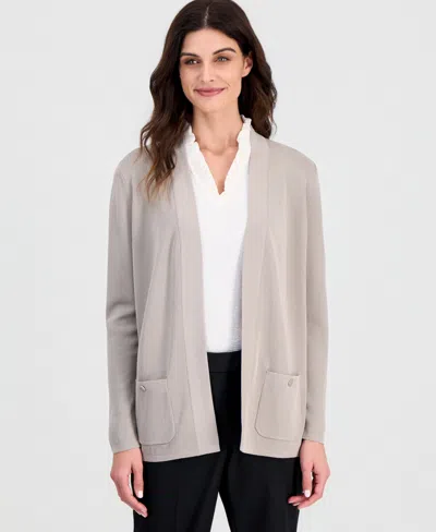 Anne Klein Women's Malibu Fine Rib Open-front Cardigan In Gray