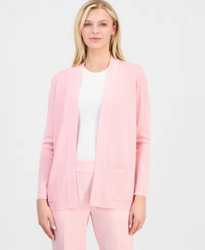 Anne Klein Women's Malibu Fine Rib Open-front Cardigan In Pink