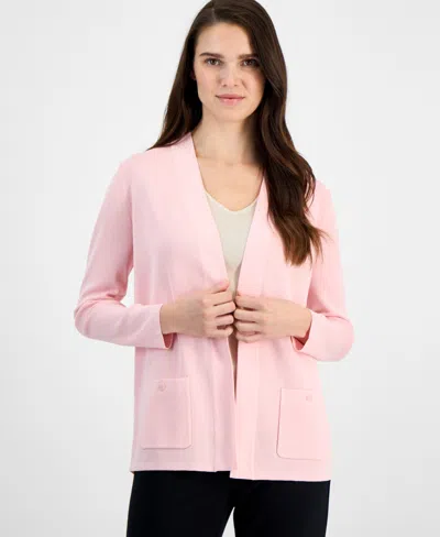 Anne Klein Women's Malibu Fine Rib Open-front Cardigan In Santorini Blue
