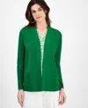 Anne Klein Womens Malibu Fine Rib Open Front Cardigan Xxs P Xxl In Tropical Green