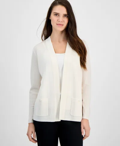 Anne Klein Women's Malibu Fine Rib Open-front Cardigan In White Dove
