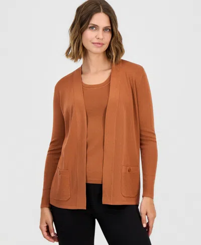 Anne Klein Women's Malibu Fine Rib Open-front Cardigan In Brown