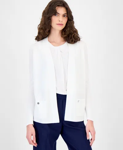 Anne Klein Women's Malibu Fine Rib Open-front Cardigan In Crisp White