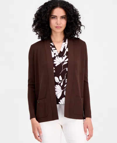 Anne Klein Women's Malibu Fine Rib Open-front Cardigan In Dark Chocolate