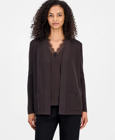 Anne Klein Women's Malibu Fine Rib Open-front Cardigan In Brown
