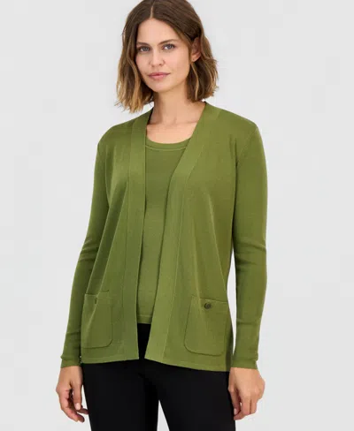 Anne Klein Women's Malibu Fine Rib Open-front Cardigan In Green