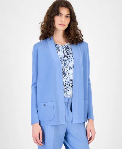 Anne Klein Women's Malibu Fine Rib Open-front Cardigan In Lagoon
