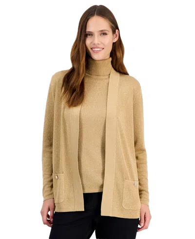 Anne Klein Women's Malibu Metallic-knit Cardigan In Brown