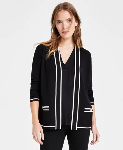 Anne Klein Women's Malibu Piped Cardigan In Anne Black,anne White