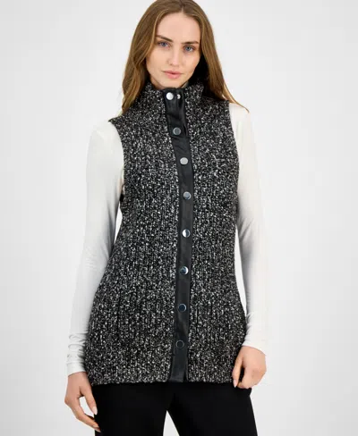 Anne Klein Women's Marled Faux-leather-trim Vest In Multi