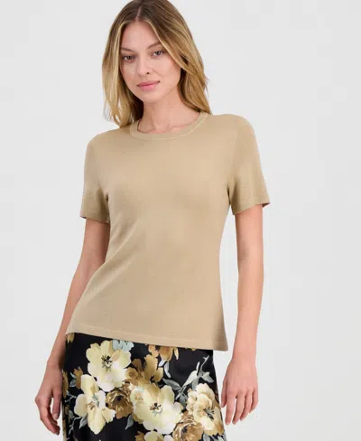 Anne Klein Women's Merino Wool Short-sleeve Sweater In Brown