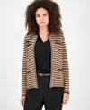 Anne Klein Plus Size Long-sleeve Front-pocket Cardigan In Brown