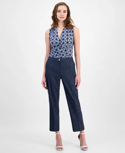 Anne Klein Women's Mid-rise Straight-leg Ankle Pants In Distant Mountain Multi