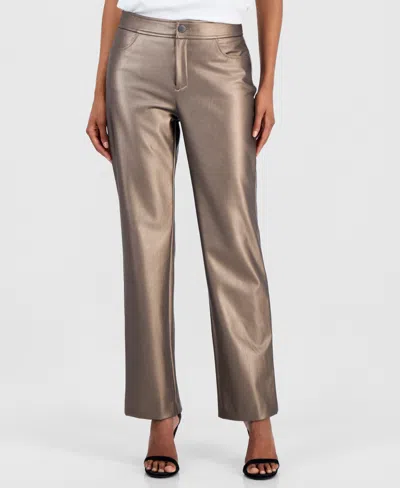 Anne Klein Women's Mid-rise Bootcut Ankle Pants In Natural Clay Metallic